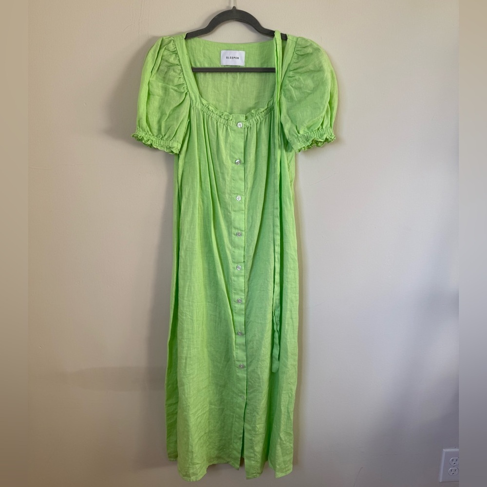 SLEEPER Brigitte Midi Linen Dress Lime - Picture 4 of 10